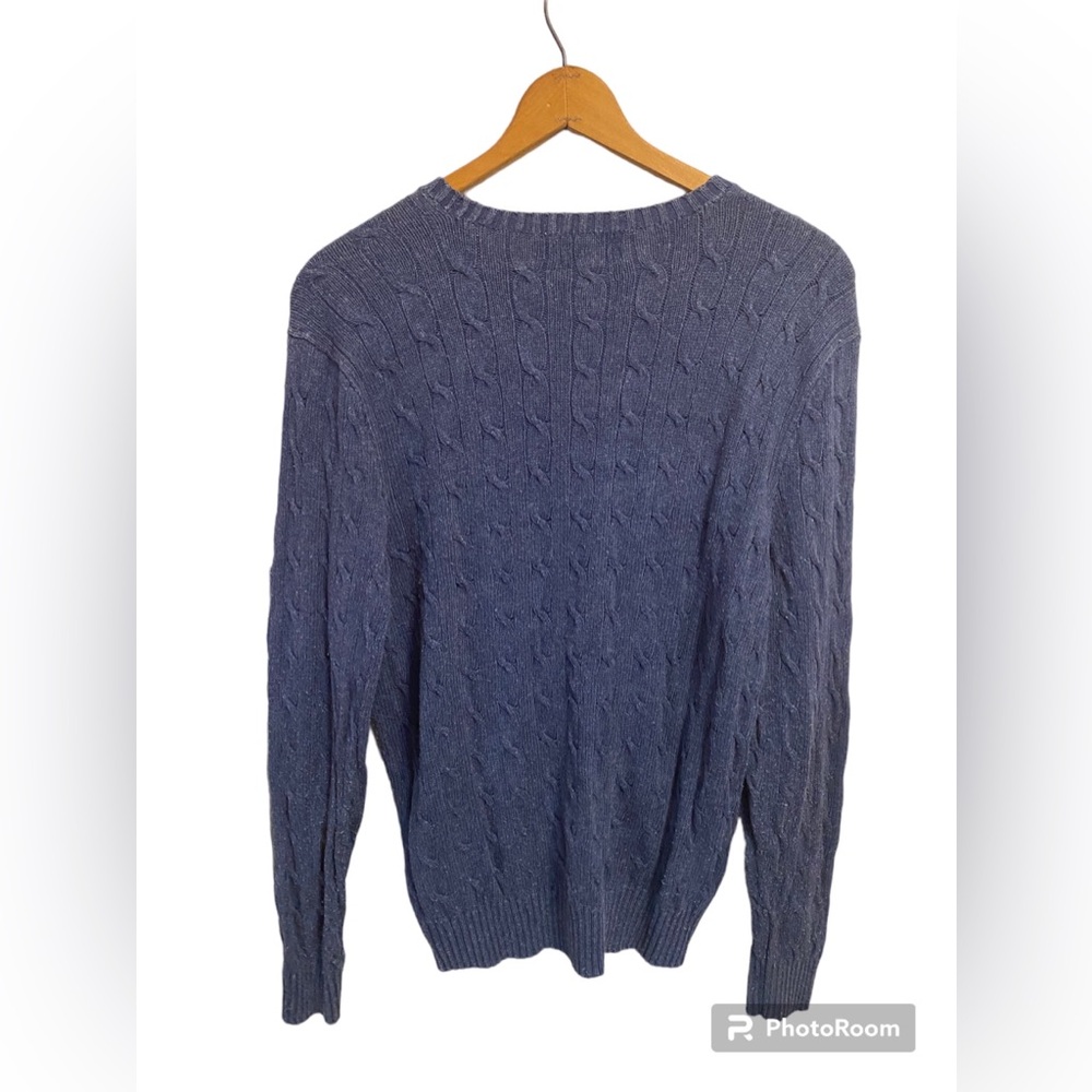 Polo Ralph Lauren Mens Jumper Sweater Cable Knitwear Blue Navy Size Large - Picture 2 of 3